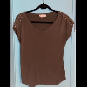 OD green shirt with stitched sleeves